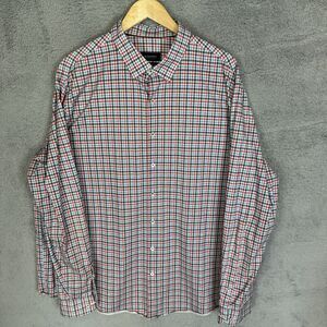S Bugatchi Shirt Mens 3XL Red Blue Check‎ 8 Way Stretch OoohCotton Tech Long